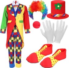 Yahenda 7 Pcs Clown Costume Set Halloween Cosplay Red Nose Wig XX-Large