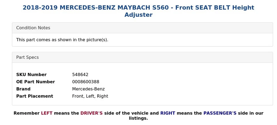 Mercedes-Benz Maybach S560 2018-2019 - Cinturón de seguridad delantero ajustador de altura Foto 4 de 4