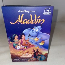 DISNEY ALADDIN GENIE VHS PIN SET LIMITED RELEASE SET OF 2 WITH COLLECTOR BOX NEW