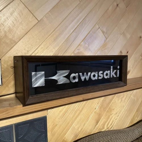 Vintage Kawasaki Dealer Sign Lightbox Wood Grain 3D Color Change Motorcycles