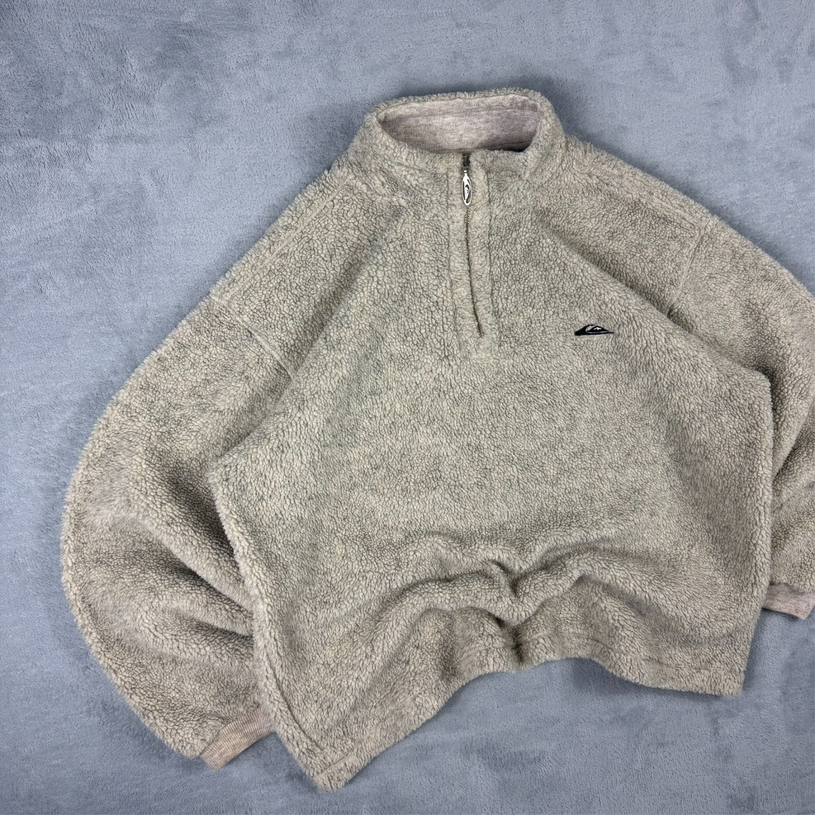 VTG Quiksilver 2000s Beige Marl Sherpa Fleece Oversized Large 1/4 Zip Sweatshirt image 3
