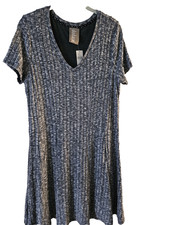 Anthropologie - Dolan Marled Gray Ribbed Knit Flare Dress Size L NWT