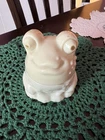 Vintage AVON Enchanted Frog Milk Glass Perfume Bottle, empty