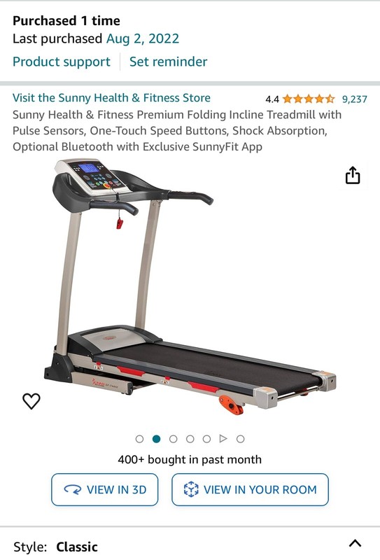 Sunny Health Fitness SFT4400 Manual Treadmill - Silver