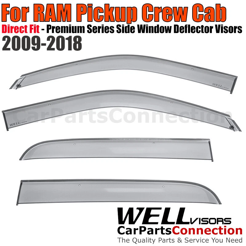 WellVisors Side Window Visors Deflectors 09-18 Dodge Ram 1500 2500 3500 Crew Cab - Image 2 of 4