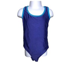 Girls XS 4/5 OP Purple One Piece Racerback Turquoise Blue Trim Swimsuit Swimwear
