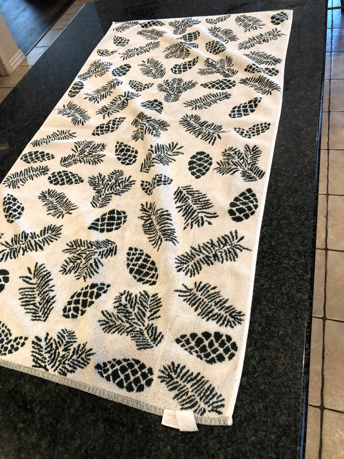 Eddie Bauer (Home) Green & White with Pine Cones Branches Bath Towel 24