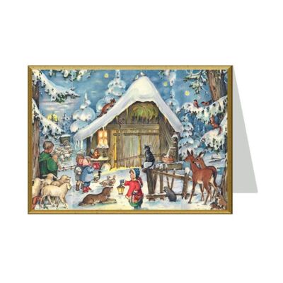 Schneeszene Tiere Kinder Richard Sellmer Weihnachtskarte 105x155mm mit ca.