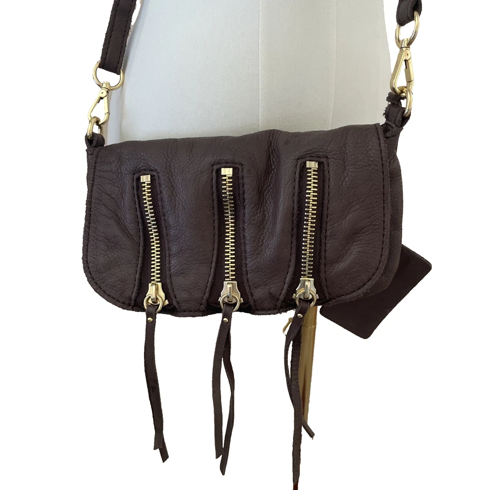 Bolso Bandolera Linea Pelle Cuero Guijarro Cartera Cremalleras Doradas Borlas Moto Boho Foto 2 de 4