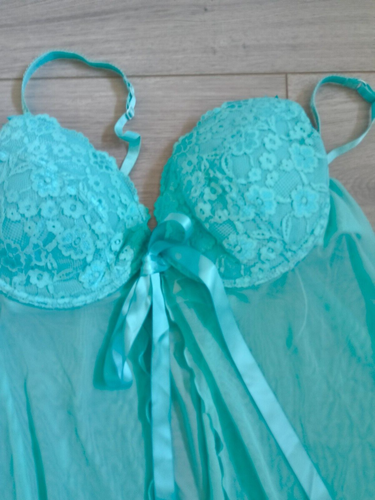 Vintage La Senza Turquoise Blue Lace & Mesh Babydoll Top Size 18 - Picture 10 of 24