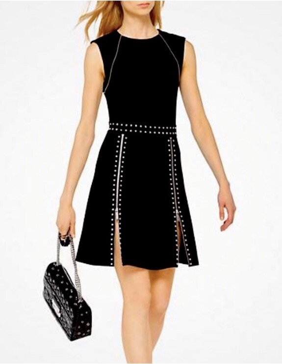 New Michael Kors Black Fit Flare Studded Dress Size XS