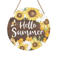 Hello Summer Sign 12 x 12 Inch Summer Themed Sunflower Welcome Sign Front Doo...