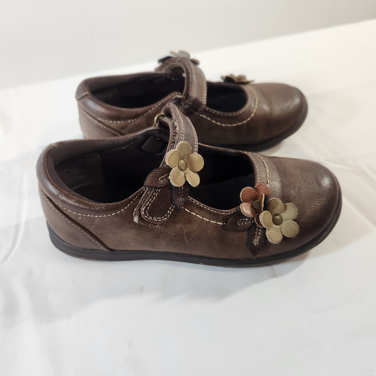 Rachael Shoes Girl Brown Flower Accent Mary Jane Shoes Sz 10