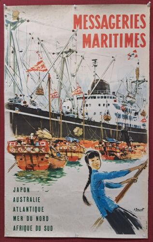BRUNET France 1959 Original travel poster MESSAGERIES MARITIMES Paquebot Japon