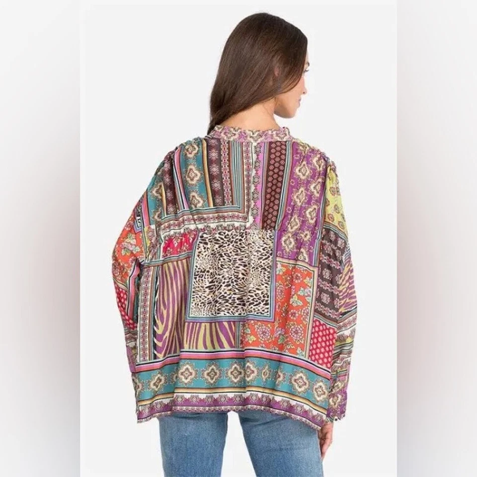 Blusa Johnny Was 100% Seda Parche Finlandés Leopardo Estampado Floral GRANDE NUEVA con ETIQUETAS Foto 4 de 4