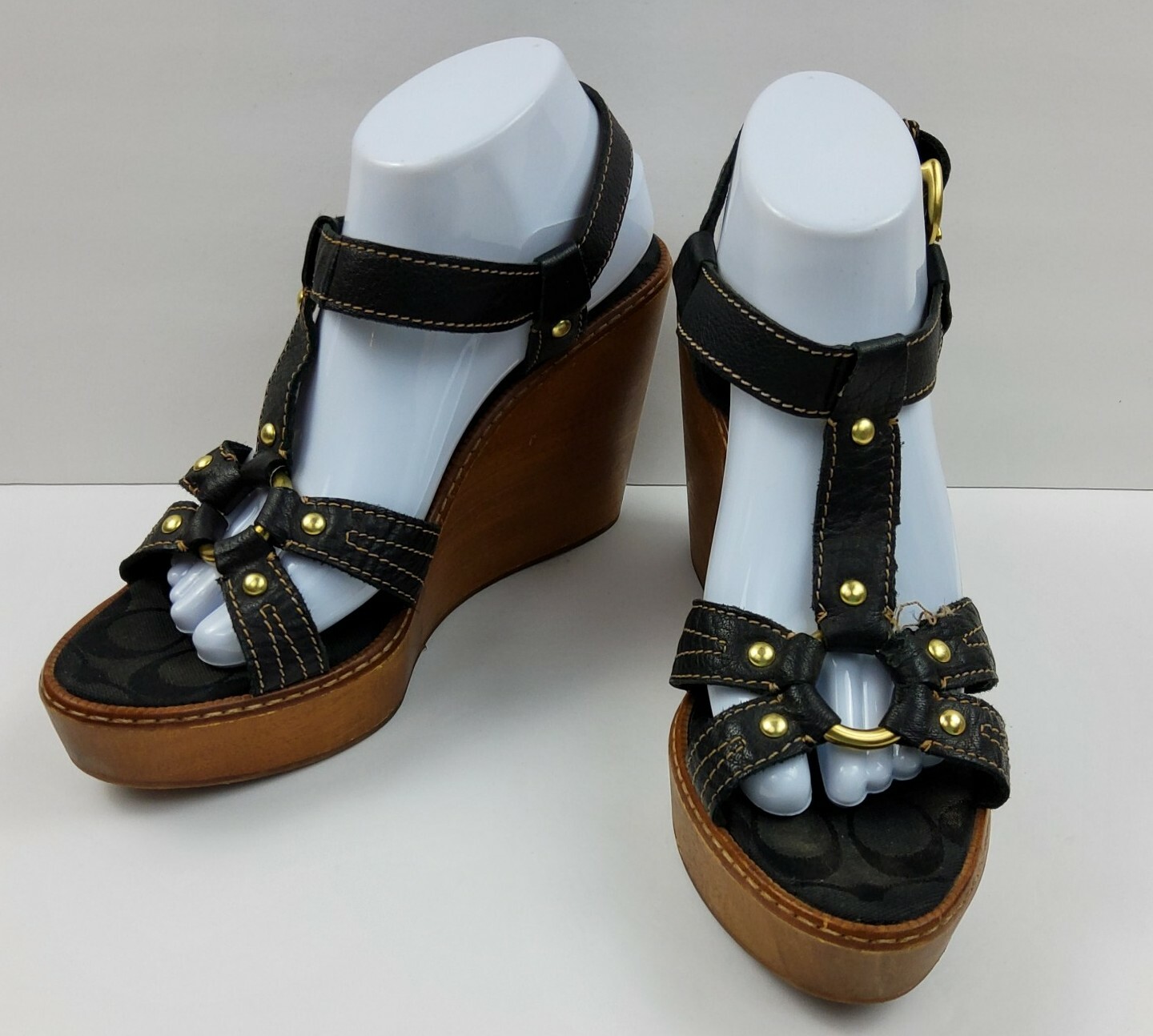 Coach Mayra Leather Wood Wedge Platform Sandal Black … Gem