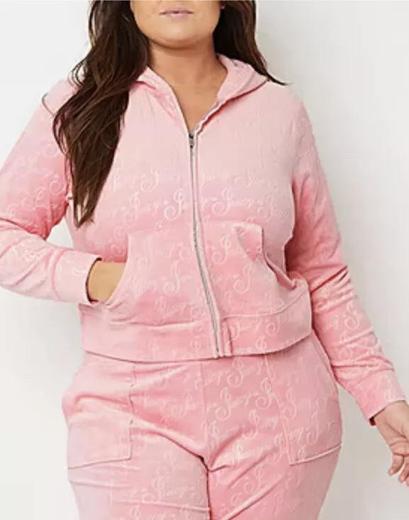 Juicy Couture 1X Plus Size Pink Logo Velour Tracksuit Set - Hoodie And Pants