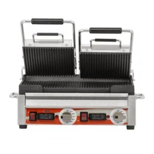 Omcan USA 42914 Double Sandwich Panini Grill w/ Timer, 18" x 10" Grooved Plat...