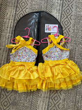2 girls dance costumes, sunshine yellow, Curtain Call, Child medium