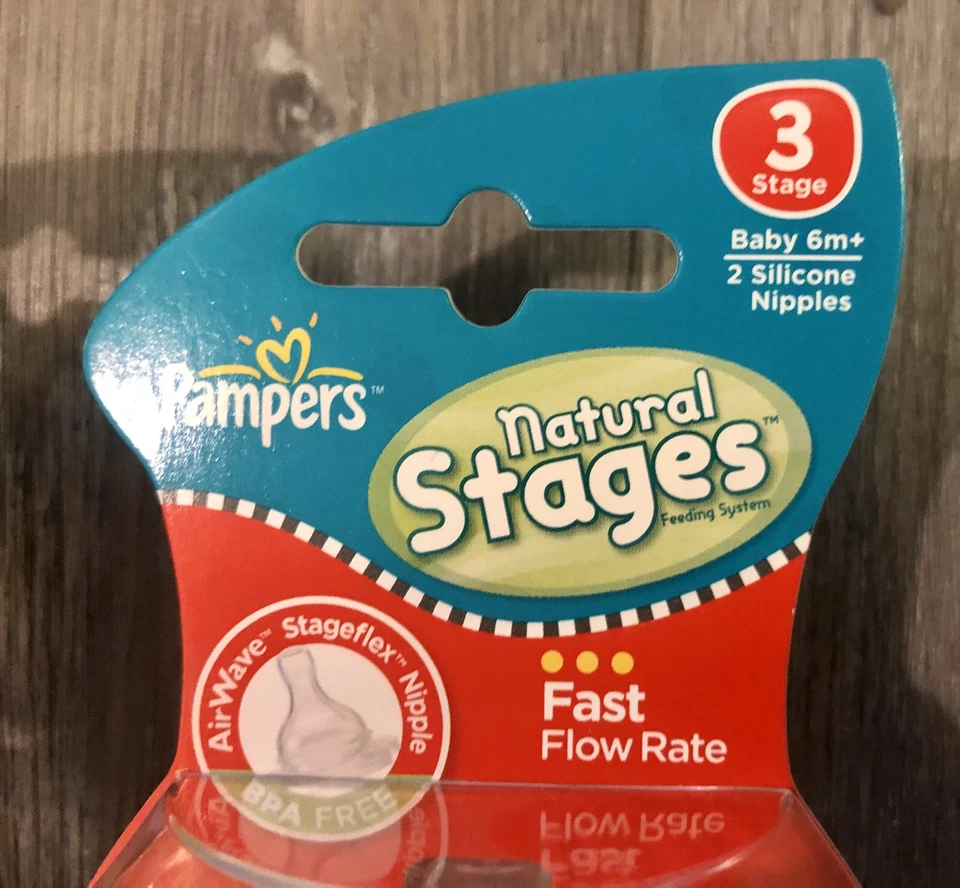 Nuevo- Lote de 6 Pampers 2 PACK Etapas Naturales Onda de Aire Pezones Etapas 1, 3 y Cereal Foto 2 de 4