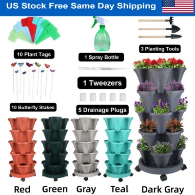 5 Tier Vertical Planters Stackable Herb Planter with Wheels and Garden Tool Set