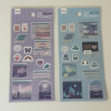 Daiso 2D Purple and Blue Planet Sticker Sheet