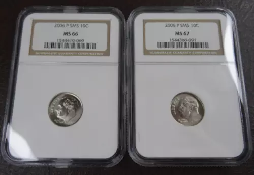 2006 P SMS Roosevelt Dime NGC MS 66 & 67 US Mint 2 Coins