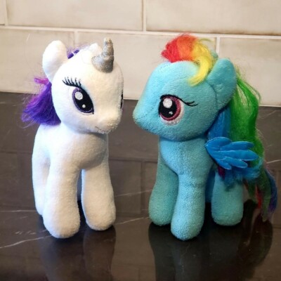 Set of 2- My Little Pony Plush Rainbow Dash White Unicorn Stuffed  Animals 7