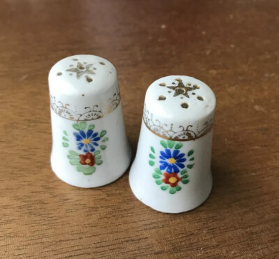 Pair of Hand painted Miniature Floral Porcelain Salt & Pepper