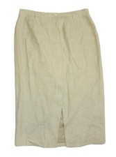Vintage 90s Talbots Womens 14 Petite Linen Button Straight Knee Skirt Old Money