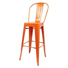 Tolix Style Bar Stool with Tall Back Rest Orange