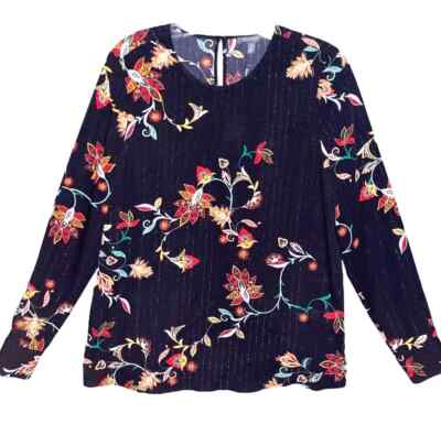 NWT WOMENS MADISON SZ MED BLOUSE NAVY FLORAL BOHO/ASIAN VIBE LIGHTWEIGHT RV $79