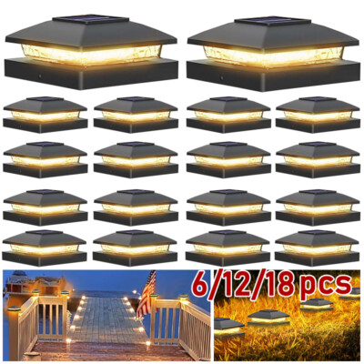 #ad 6 12 18Pack Solar Post Cap Light For 4x4 Outdoor Waterproof LED Deck Fence Light $53.99