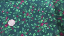 Cotton Fabric CHRISTMAS HOLLY ON GREEN V.I.P. Cranston 1 Yd  15"/44"