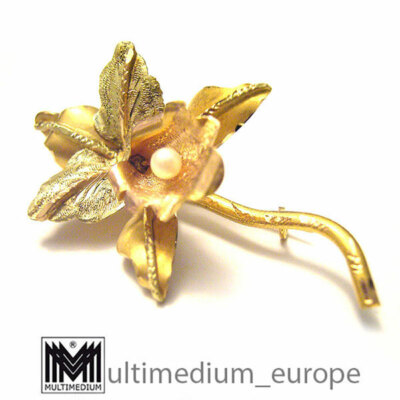 750 er Gold Brosche 18k Handarbeit gold brooch hand made Orchidee Orchid