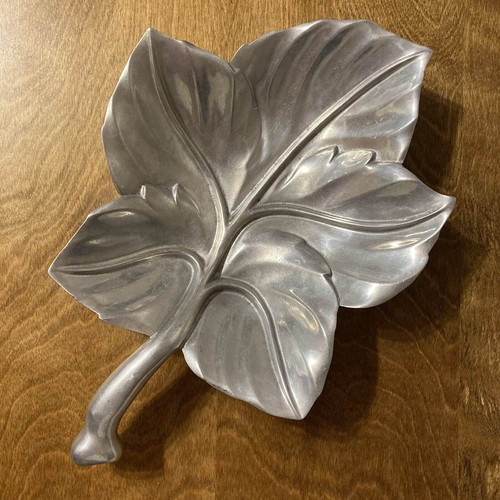 Royal Hickman Bruce Fox Signed Leaf Shaped Tray Bowl RH 1 Silver Metal MCM