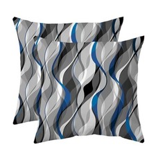 Blue and White Grey Throw Pillow Covers Set of 2 Modern Geometric Lines