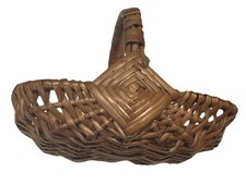 Vtg Small Rectangular Wicker Carry Handle Butt Buttocks Rustic Woven Basket 5