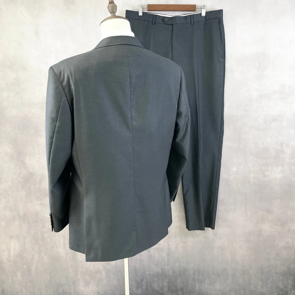Gino Valentino Milano Mens Wool Blend Suit Charcoal Italy Classic 42R/36R SB-2 - Image 2 of 4