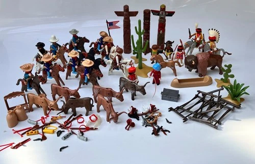 Playmobil Bundle Western Indians Soldiers CW Horses Bison Accessories Vintage