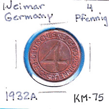 1932A Weimar Germany 4 Reichspfennig (KM-75) Bronze [Berlin Mint]