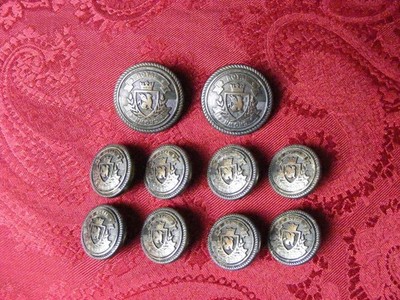 ROYAL CROWN & SHEILD GUNMETAL REPLACEMENT FULL BUTTON SET