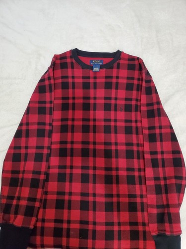 Polo Ralph Lauren Men's Red Black Plaid Long Sleeve Waffle Cotton Sleep Shirt L