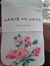 Janie and Jack White Pink Rose Floral Tights Kids' Size 12-24mo.New With Tags 