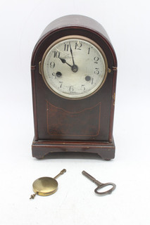 A Vintage Sheraton Style Mahogany Mantel Clock W String Inlay Kienzle German