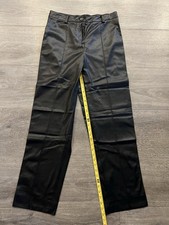 Vince Camuto Pant Womens 10 Black Faux Leather High Rise Straight Leg Front Seam