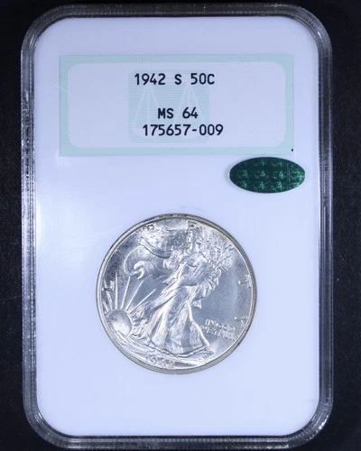 1942-S Walking Liberty Half Dollar - 50c NGC MS64 CAC ✅ - Old Fatty Holder!