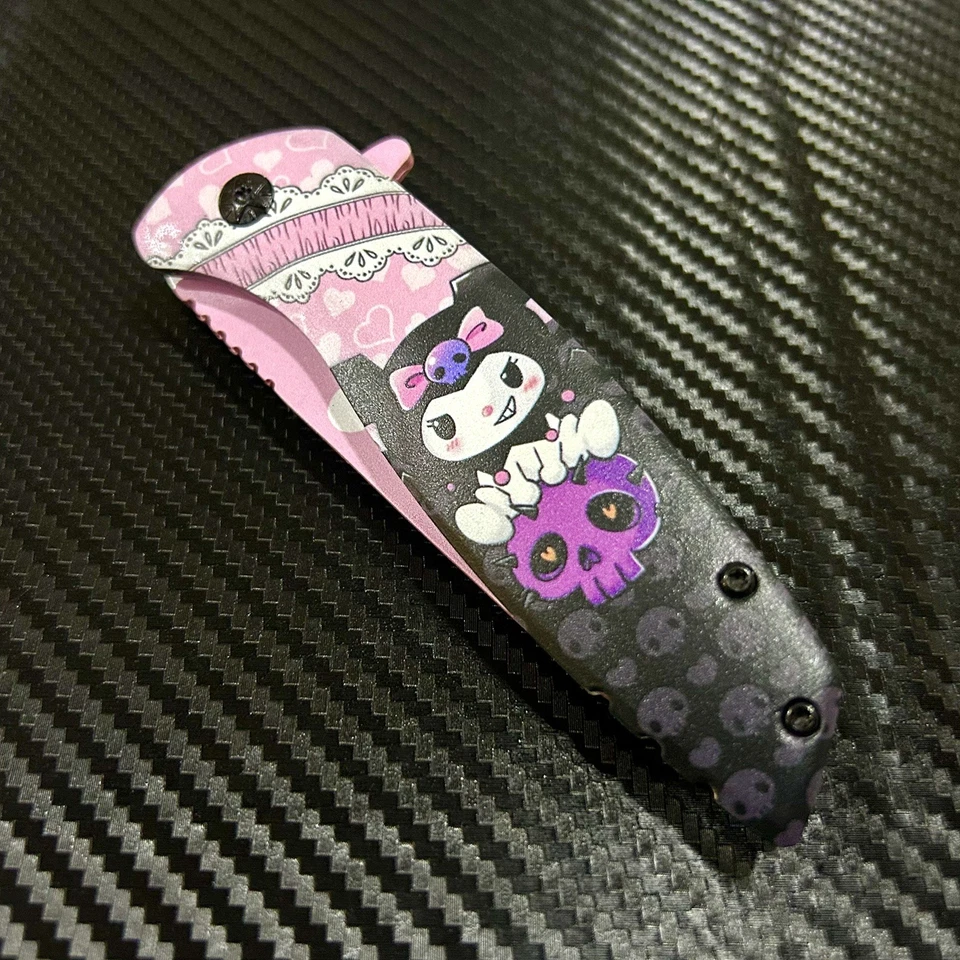 "Navaja de bolsillo plegable táctica con resorte corazón rosa de 8"" mango de metal caza" Foto 4 de 4