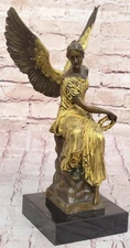 Bronze Art Deco Sculpture Angel Warrior Goddess Of Victory Hold Houdon Statue