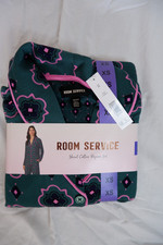 Room Service Womens 2-Piece Shawl Collar Pajama Set XSmall Green Geo New